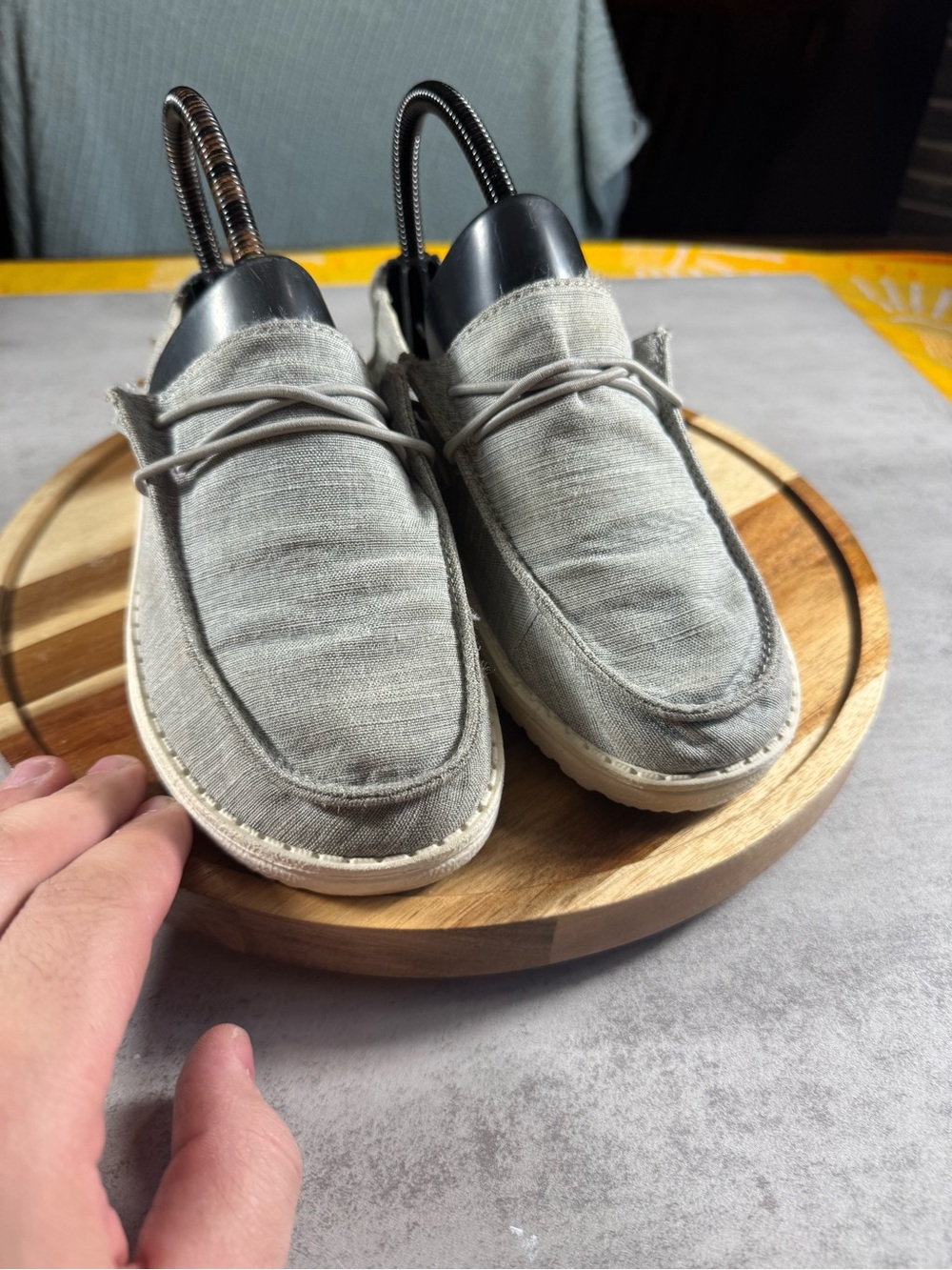 Hey Dude Wally Youth Blend Linen Shoes Stone Gray Casual Slip On Kids Size 4 - Picture 2 of 7